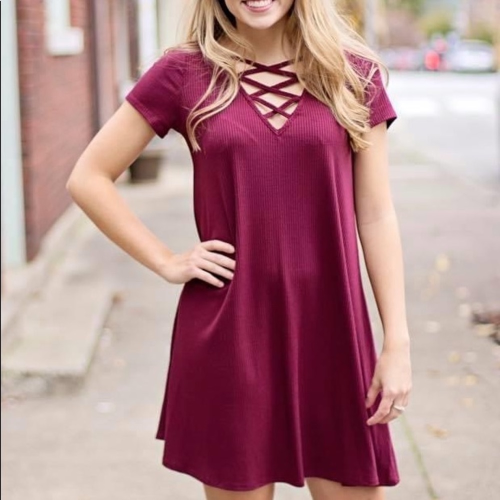 Maroon V neck Dress
